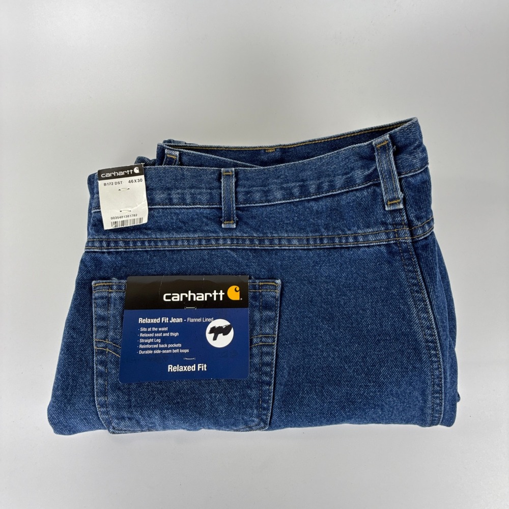 Carhartt Relaxed Fit Straight Leg Flannel Lined Jeans Mens 46X30 B172 DST NWT